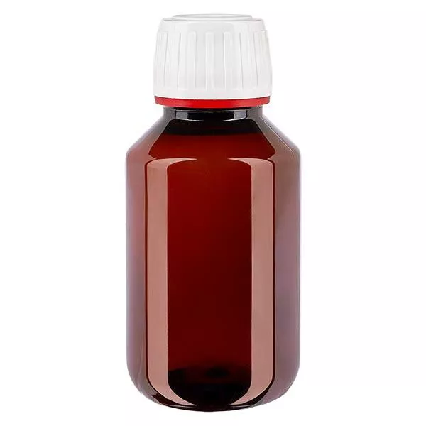 Frasco PET 100ml com tampa inviolável branca, com nervuras finas Frasco PET 100ml com tampa inviolável branca, com nervuras finas