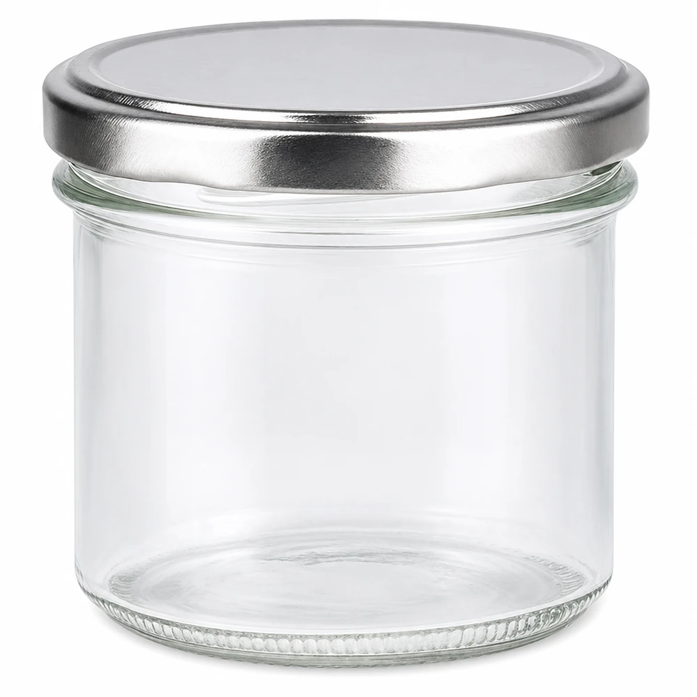 Copos de vidro de 125 ml com tampa BasicSeal prateada UNiTWIST