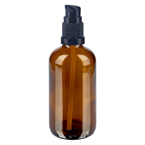 Frasco de farmácia castanho 100ml tampa bomba preto standard Frasco de farmácia castanho 100ml tampa bomba preto standard