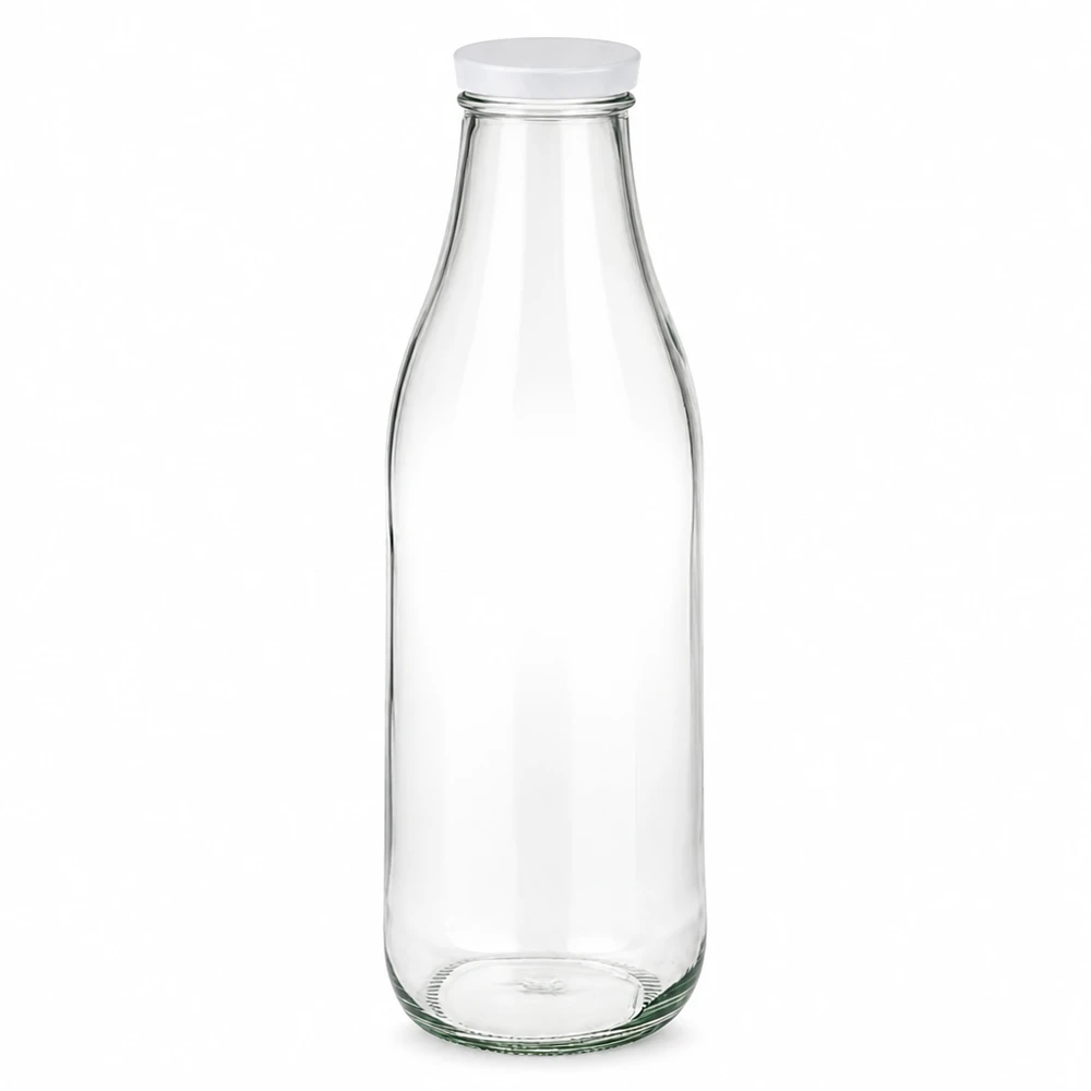 Garrafa de vidro de 1000 ml + tampa BasicSeal branca UNiTWIST Frasco de vidro de 1000 ml com tampa BasicSeal branca Frasco de armazenamento vazio transparente certificado pela ONU Frasco para leite