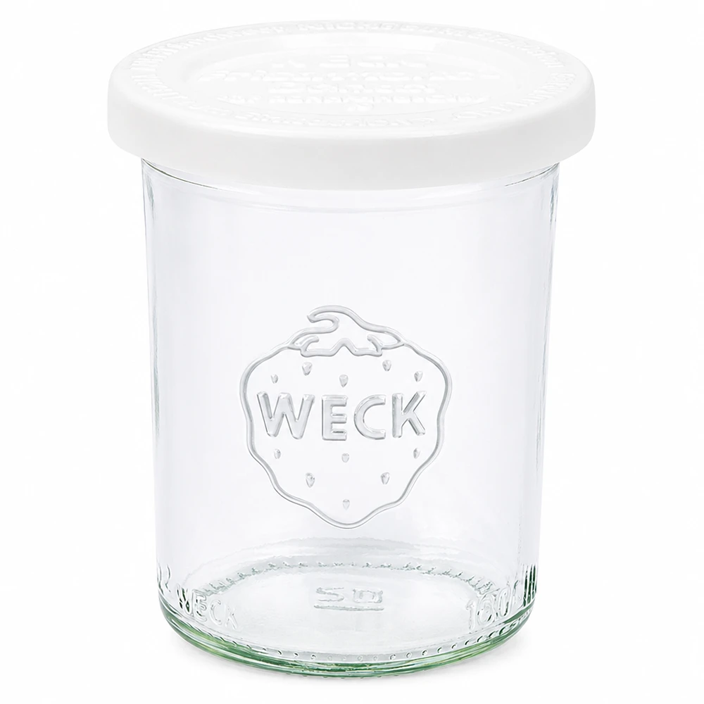 Frasco de vidro WECK 160ml com tampa branca RR60 - Frasco de vidro transparente com o logótipo WECK