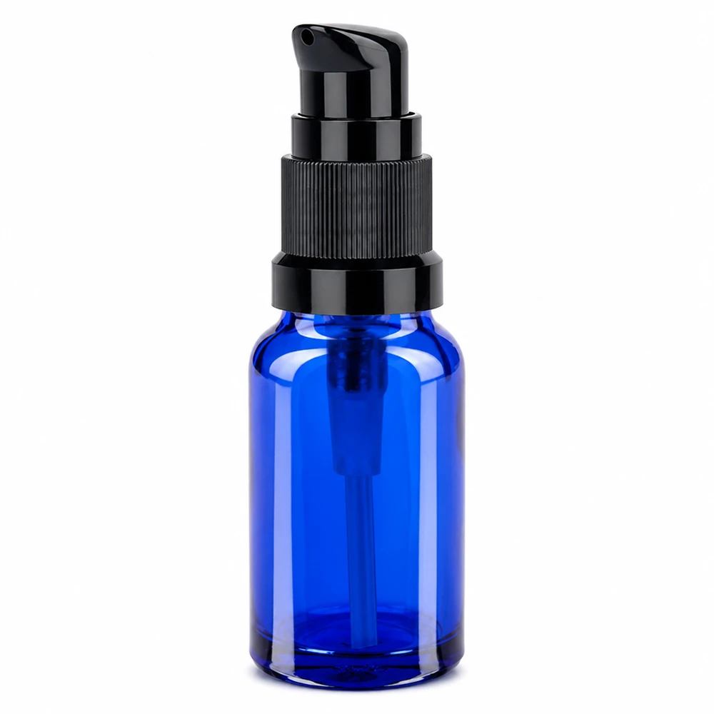 Frasco de vidro azul de 10 ml com doseador preto STD BlueLine UT18/10 para cosméticos