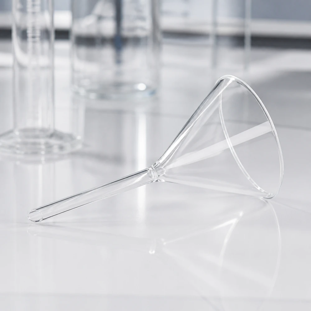 Funil ø85mm borosilicato ângulo 60 estilo curto Funil de laboratório de precisão de 85 mm fabricado em vidro borossilicato robusto com design compacto de pega curta