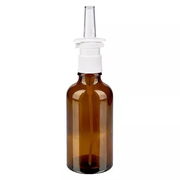 Frasco de farmácia castanho 50ml atomizador nasal branco standard Frasco de farmácia castanho 50ml atomizador nasal branco standard