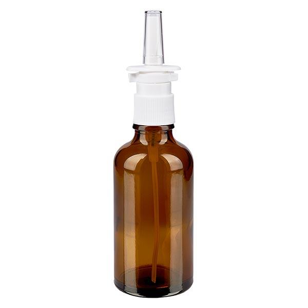 Frasco de farmácia castanho 50ml atomizador nasal branco standard Frasco de farmácia castanho 50ml atomizador nasal branco standard