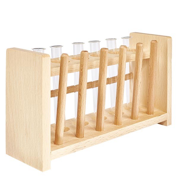 Suporte para tubos de ensaio em madeira com 6 tubos de ensaio em borossilicato 100x12
