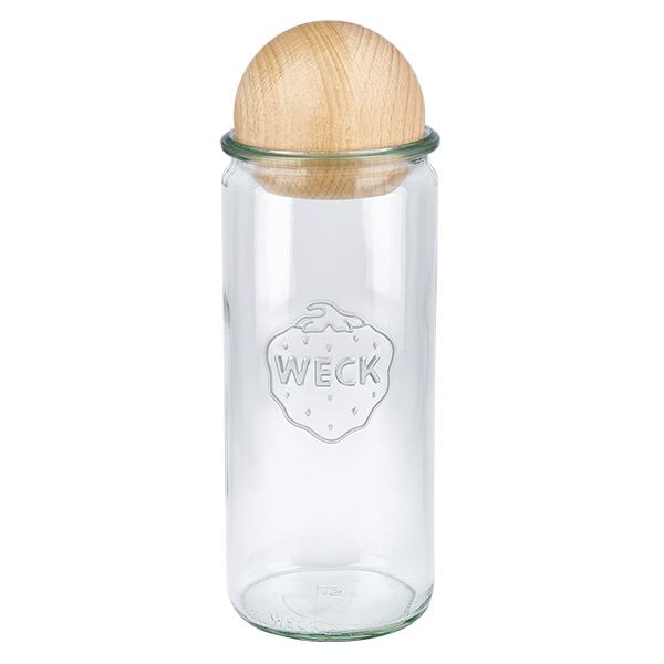 Frasco cilíndrico de 1040ml WECK RR80 com bola de madeira faia