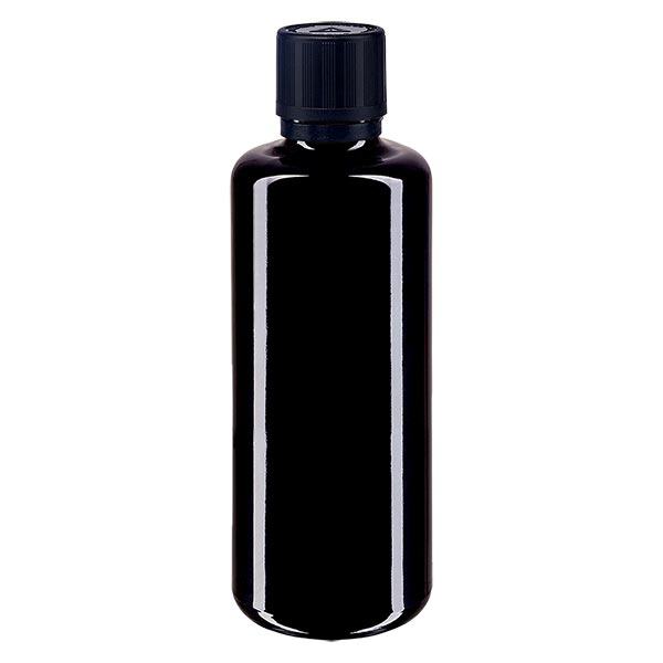 Frasco de farmácia violeta 100ml tampa conta-gotas premium 1mm preto resistente a crianças símbolo inviolável tampa inviolável