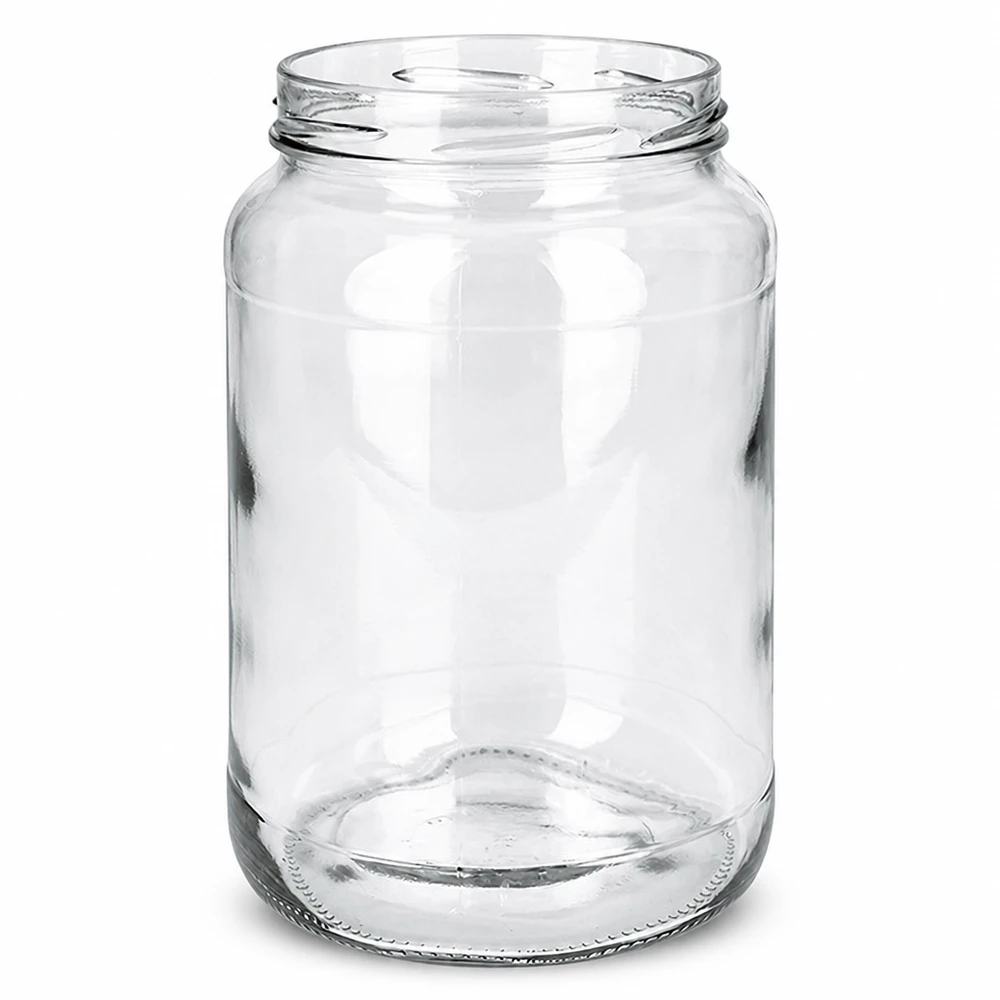 Copos vazios UNiTWIST Runda1700 Frasco para conservas TO100 de 1700 ml transparente sem tampa sobre fundo branco