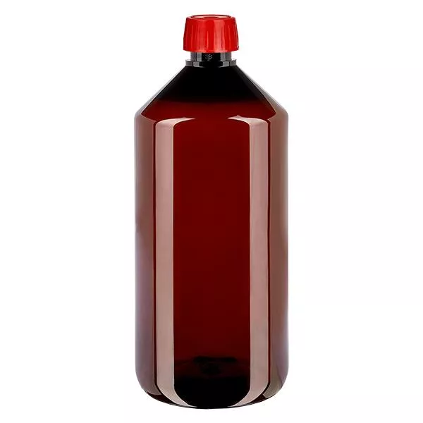 Frasco PET 1000ml com tampa de desgaseificação vermelha Frasco PET 1000ml com tampa de desgaseificação vermelha