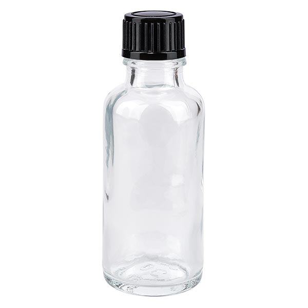 Frasco de farmácia transparente 30ml tampa conta-gotas 1mm preto standard Frasco de farmácia transparente 30ml tampa conta-gotas 1mm preto standard