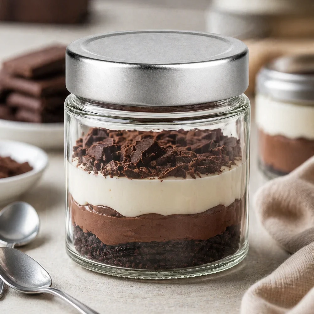 Frasco redondo de 135 ml + tampa BasicSeal prateada UNiTWIST Frasco redondo de 135 ml com tampa de prata para sobremesa tiramisu em camadas frasco de sobremesa de cozinha frasco de armazenamento BasicSeal