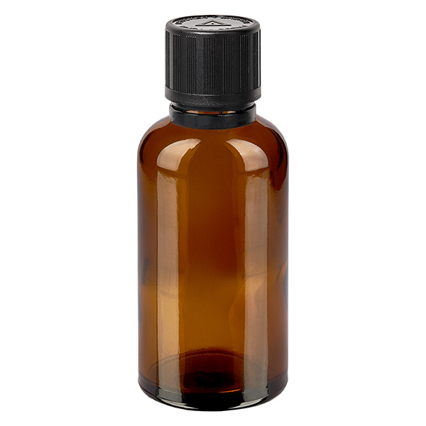 Frasco conta-gotas de 50ml 1mm preto com fecho inviolável Fecho de segurança para crianças Símbolo de aviso cego CastanhoL. UT18/50