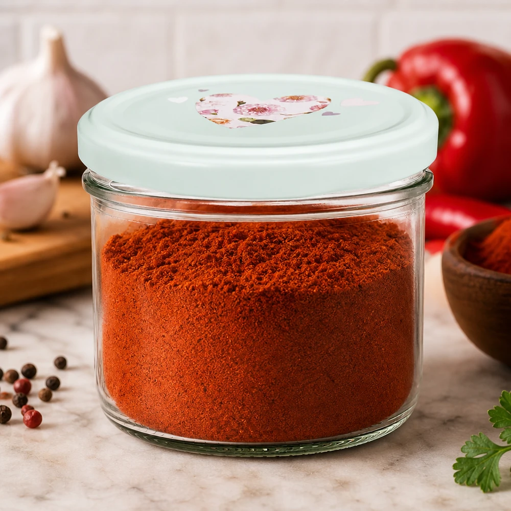 230ml Zylinderglas mit mint BasicSeal Deckel gefüllt mit Paprikapulver, ideal für Gewürzaufbewahrung in der Küche
