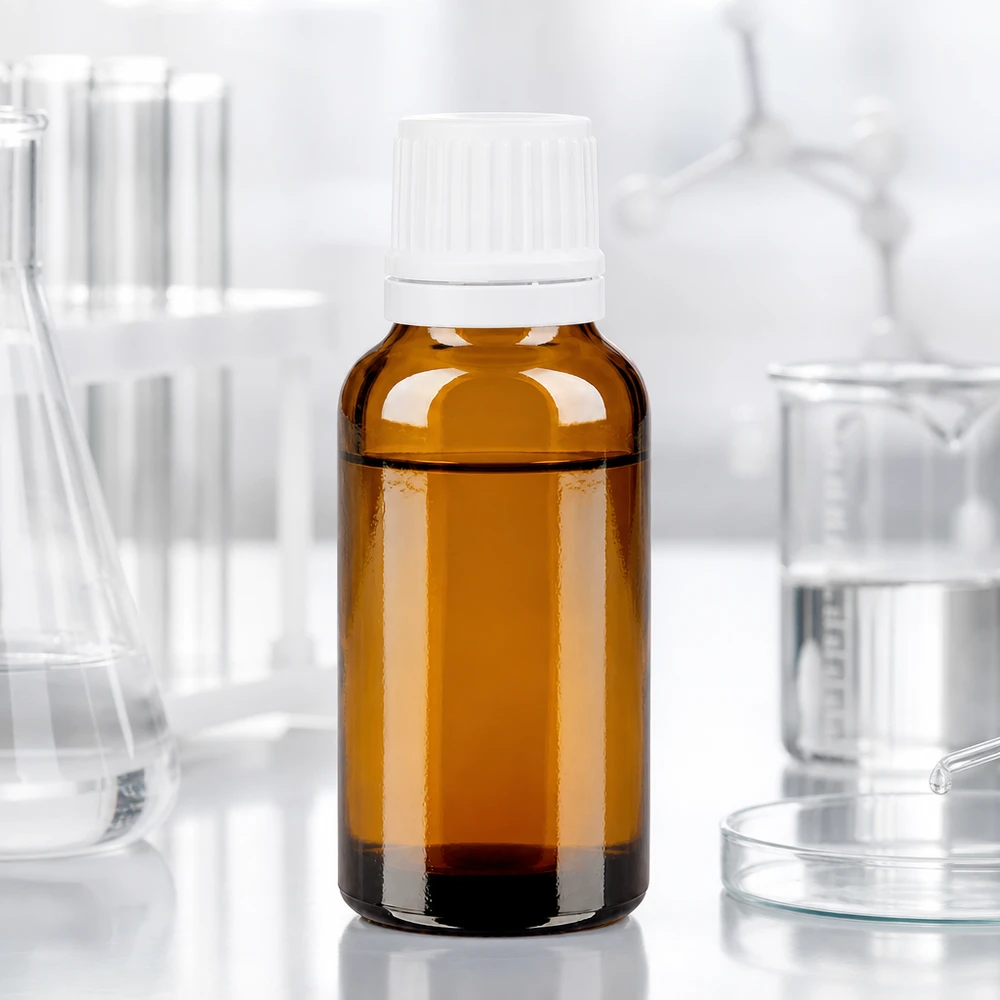 Frasco de farmácia castanho 20ml tampa de rosca branca tampa inviolável Frasco de farmácia de 20 ml em vidro castanho com tampa de segurança branca de 11 mm para aplicações laboratoriais