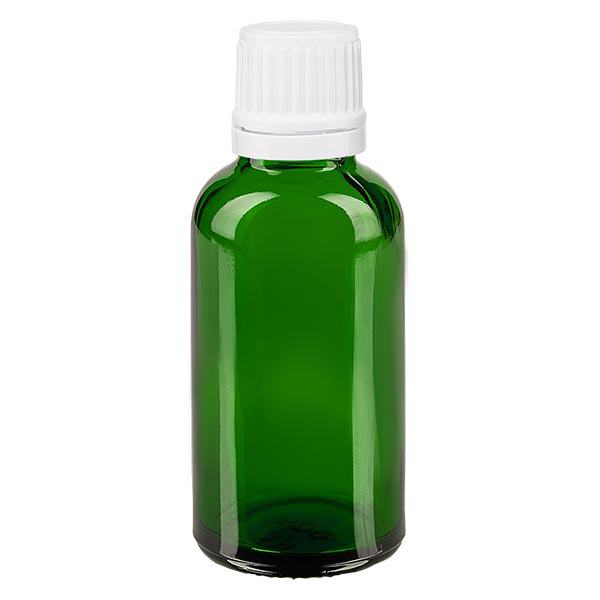 Frasco de farmácia 30ml verde tampa conta-gotas 1.2mm branco fecho inviolável Frasco de farmácia 30ml verde tampa conta-gotas 1.2mm branco fecho inviolável