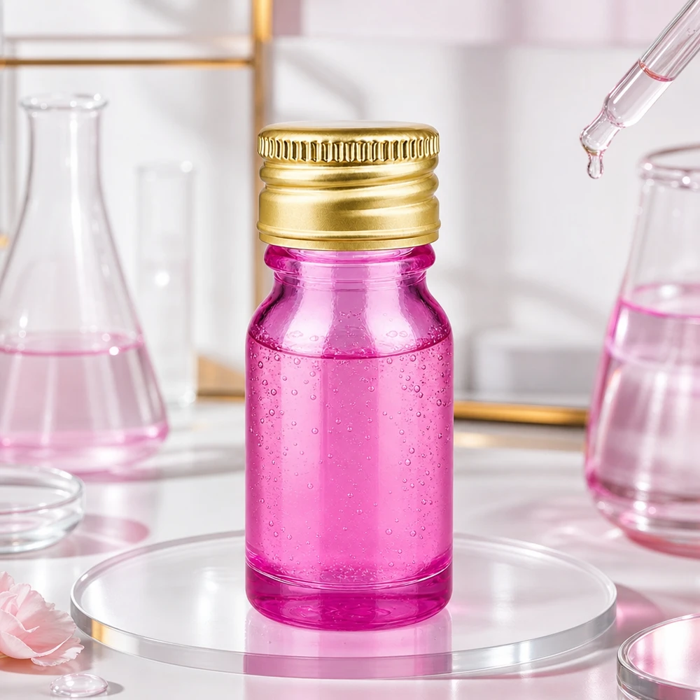 Frasco de laboratório compacto de 10 ml em roxo com tampa de alumínio dourada para aplicações científicas