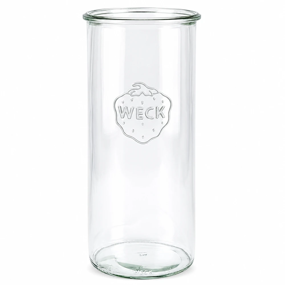 Frasco de vidro de 1500 ml WECK RR100 Copos WECK 1500ml RR100 transparentes com logótipo em relevo e base redonda para conservação e armazenamento