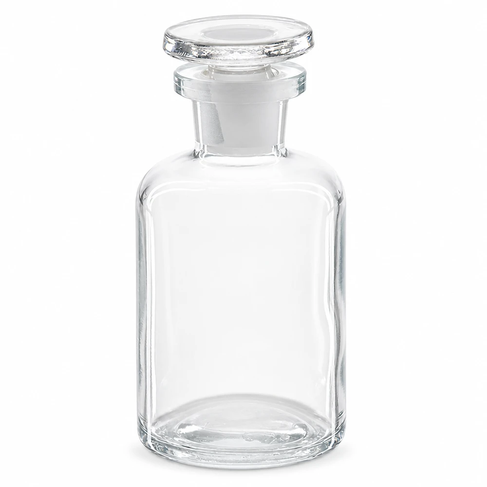 Frasco de ombro redondo 50ml rolha de vidro transparente de gargalo estreito Frasco de ombro arredondado, 50 ml, transparente, com rolha de vidro e gargalo estreito, para laboratório e farmácia