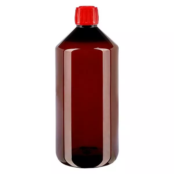 Frasco PET 1000ml com tampa inviolável vermelha Frasco PET 1000ml com tampa inviolável vermelha