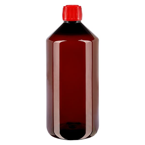 Frasco PET 1000ml com tampa inviolável vermelha Frasco PET 1000ml com tampa inviolável vermelha