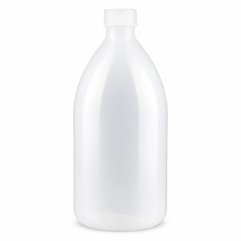 Frasco de rosca de 1000 ml, frasco de laboratório com gargalo estreito Robuste HDPE Enghalsflasche 1000ml in Weiß mit kindersicherem Schraubdeckel