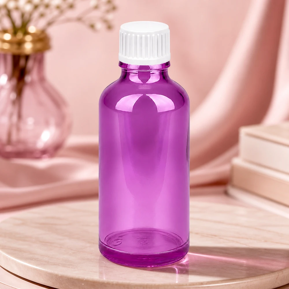 Frasco conta-gotas de 50ml 0,9mm branco padrão PurpleLine. UT18/50 Frasco conta-gotas roxo de 50 ml com bico conta-gotas preciso de 0,9 mm para essências de cuidados da pele