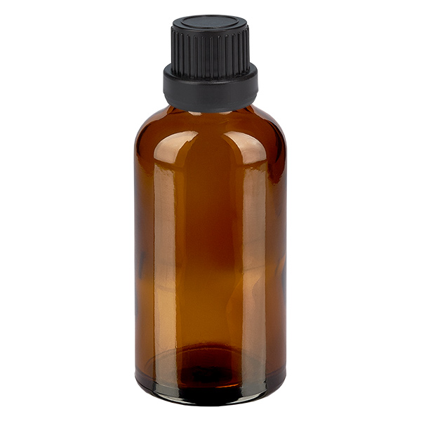 Frasco conta-gotas de 50ml 2mm preto com fecho inviolável BrownLine UT18/50