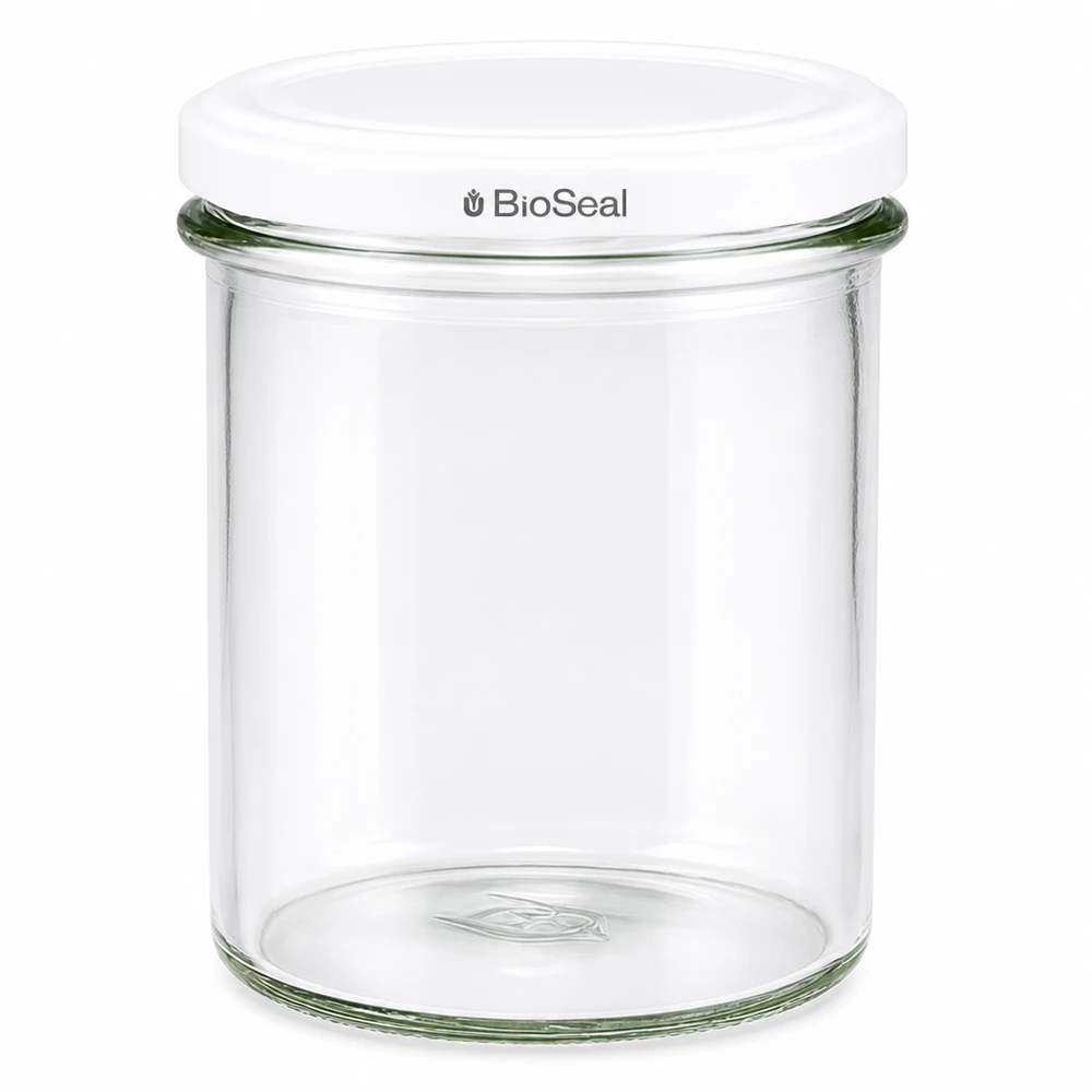 UNiTWIST Frasco de conserva Sturz350 com tampa branca TO82 BioSeal Frasco de vidro transparente Frasco de conservação