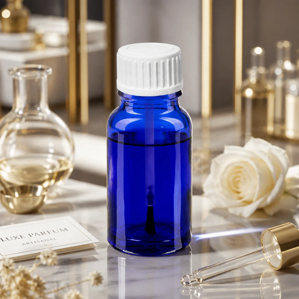 Frasco compacto de 10 ml para pincéis em azul elegante com tampa branca para aplicações profissionais