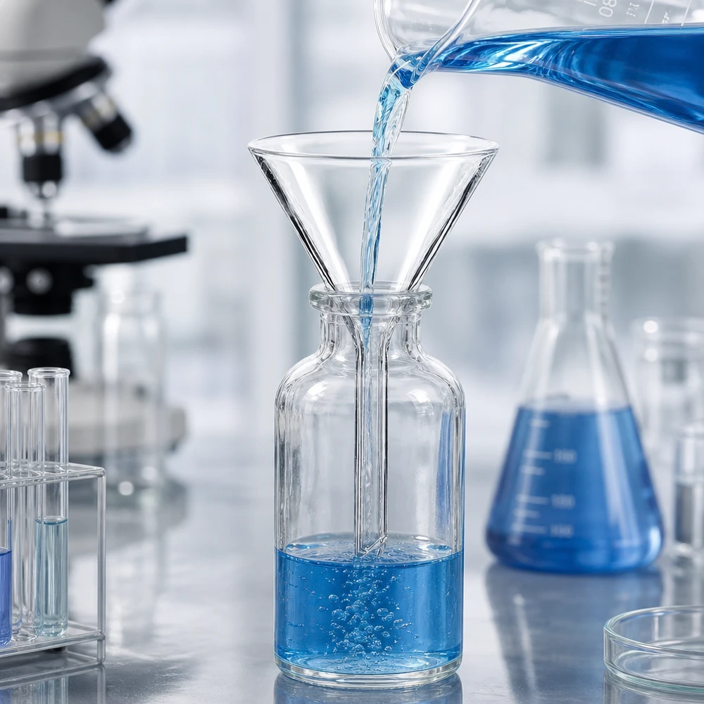 Funil ø45mm borosilicato ângulo 60 estilo curto Funil de laboratório em borosilicato com ângulo de 60 graus e abertura de 45 mm para uma decantação precisa