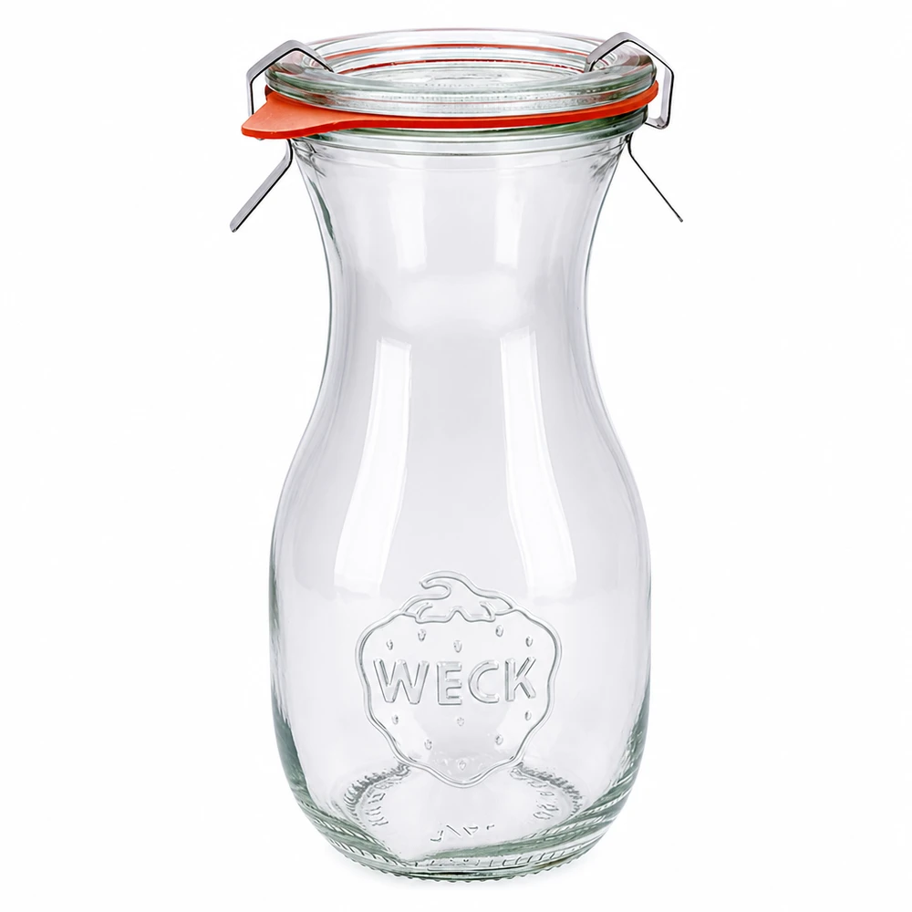 Garrafa de sumo de 290 ml completa WECK RR60 Frasco de sumo WECK 290ml com tampa de vidro e anel de borracha Frasco de conserva RR60 para sumos e conservas