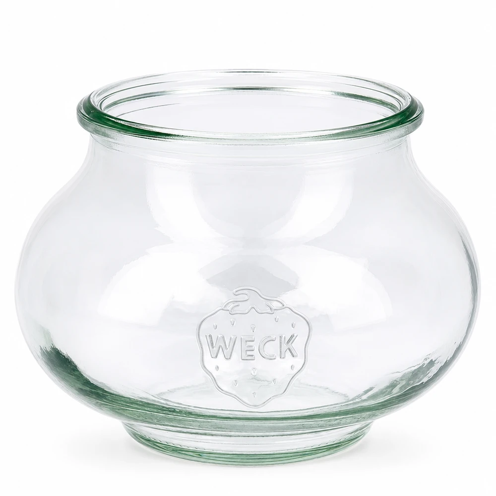 Frasco para jóias WECK 560ml RR80 em vidro transparente com logótipo em relevo e abertura larga para conservação e armazenamento