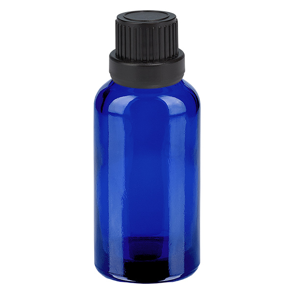 Frasco conta-gotas de 30ml 2mm preto com tampa inviolável BlueLine UT18/30