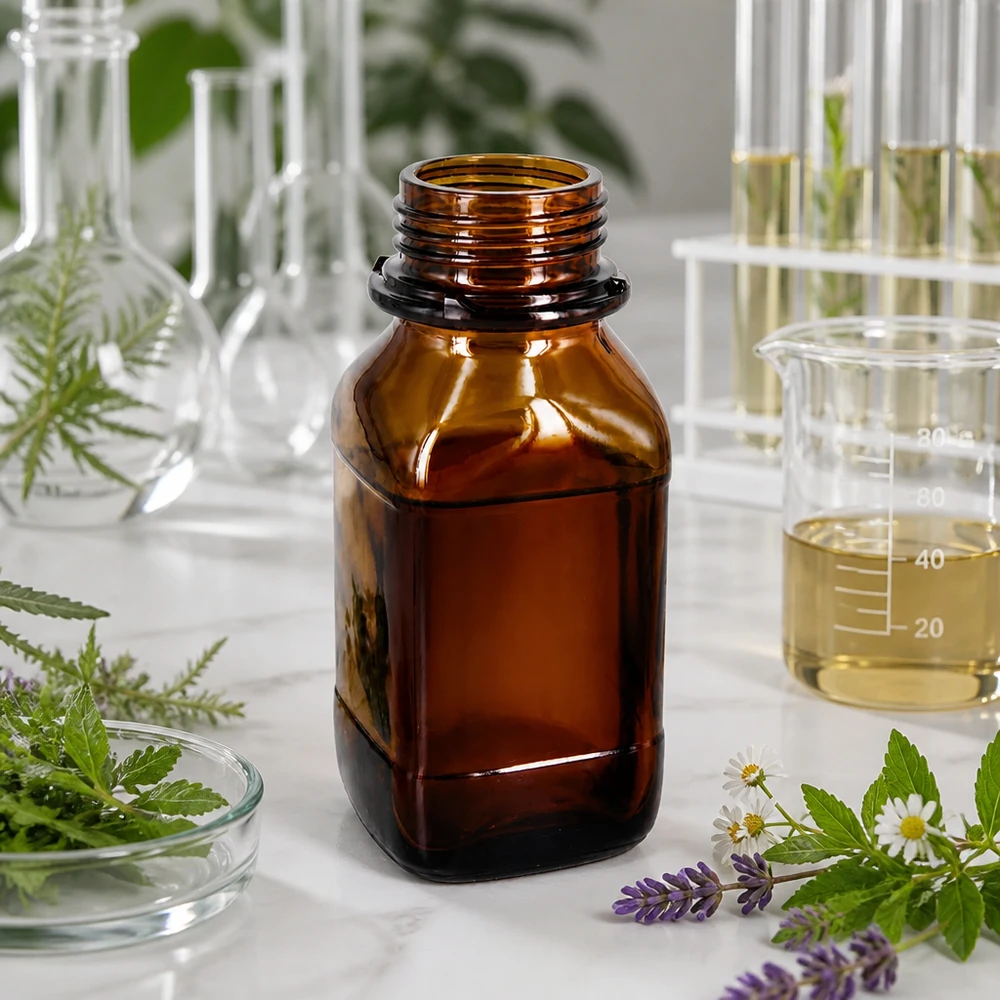 Frasco de gargalo largo de 250 ml em vidro âmbar para dosagem precisa de produtos químicos de laboratório