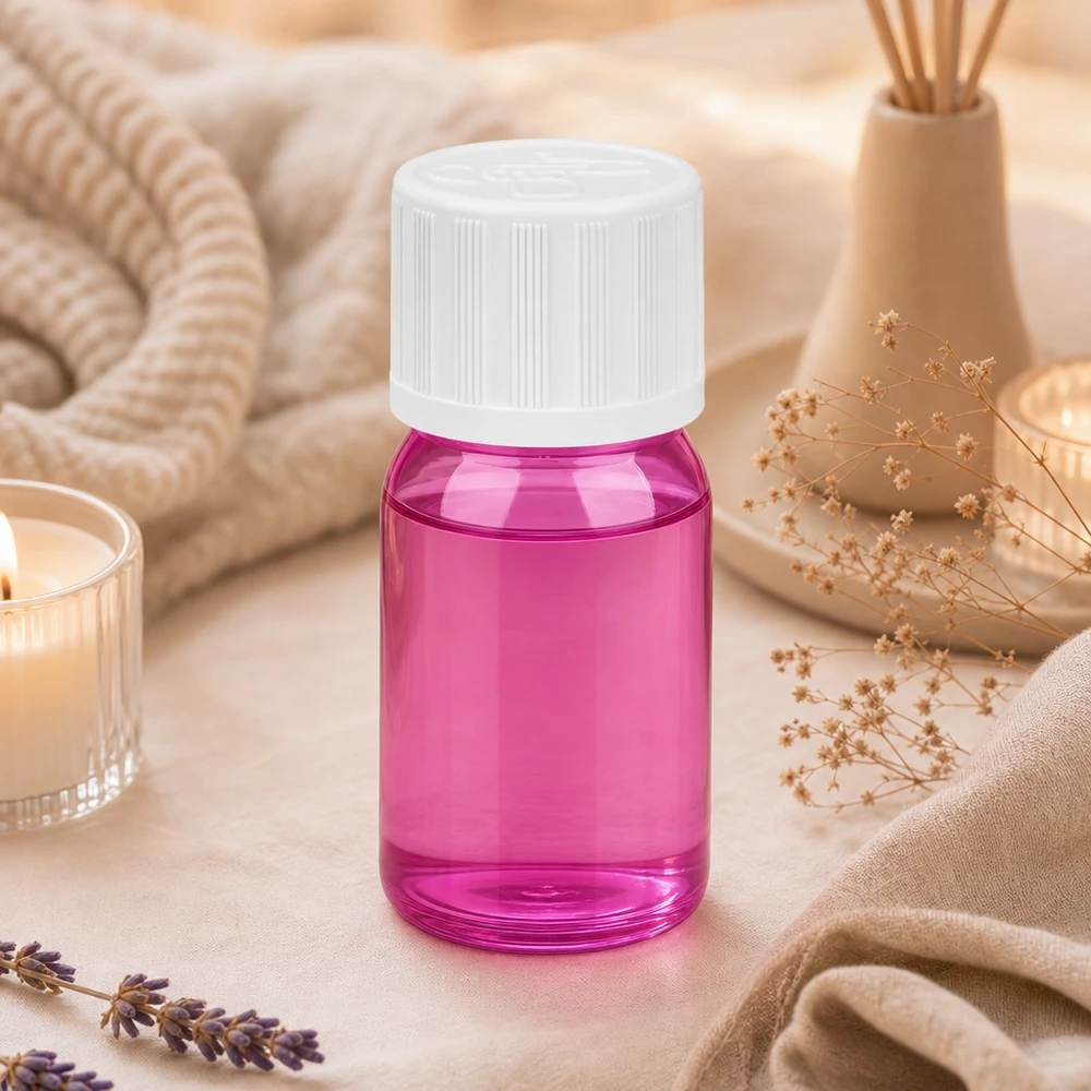 Frasco de aromaterapia de 5 ml com tampa de segurança para crianças em roxo brilhante para óleos essenciais