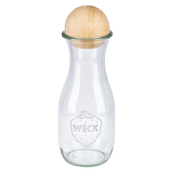 Garrafa de sumo WECK RR60 de 530ml com bola de madeira em faia