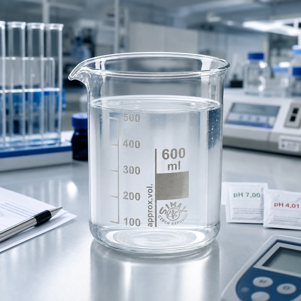 Copo 600ml em vidro borossilicato, forma baixa Copo transparente de 600 ml em vidro borossilicato de forma baixa para medições profissionais no laboratório