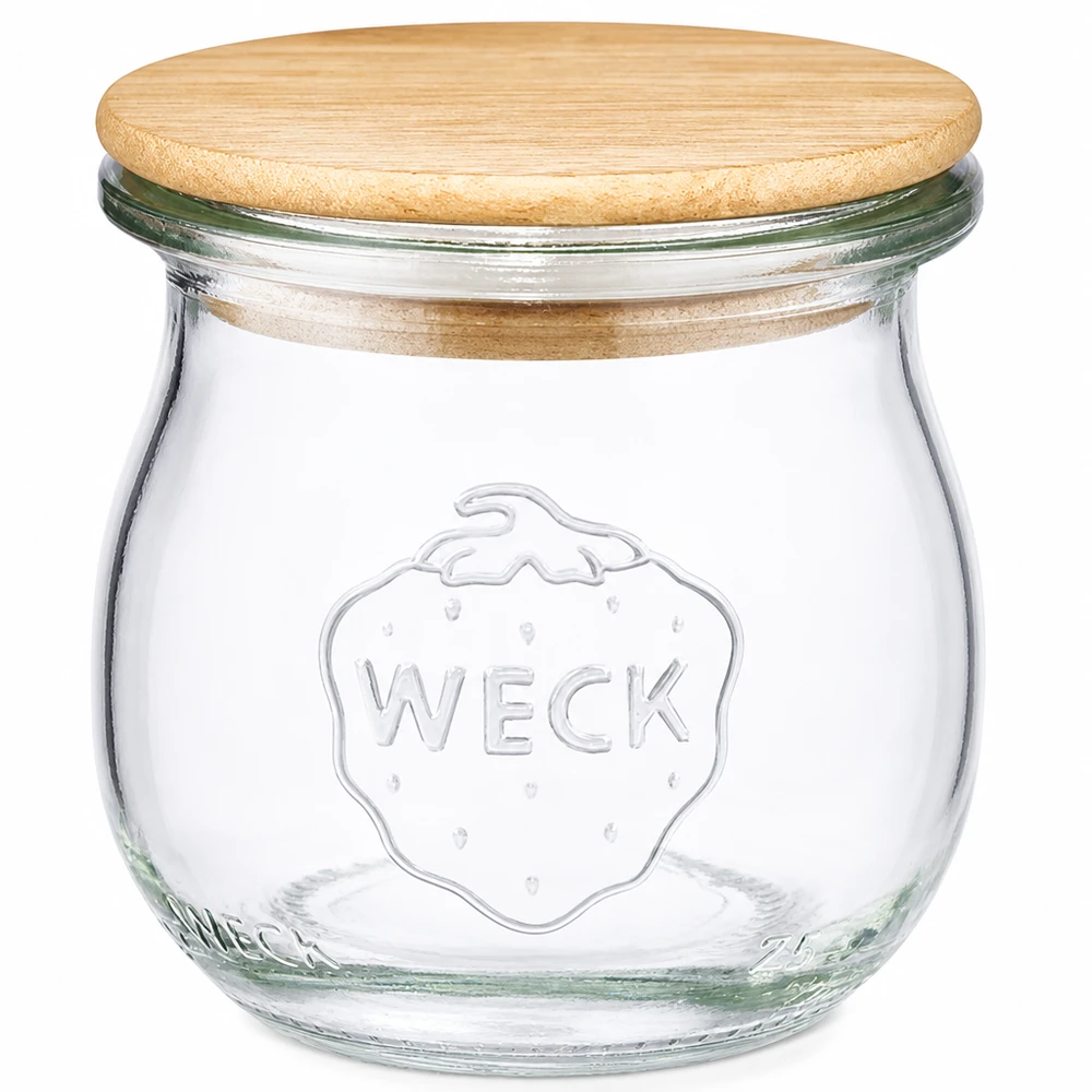 Frasco tulipa de 75 ml WECK RR40 com tampa de madeira Frasco de tulipas WECK 75ml RR40 com tampa de madeira Frasco de conserva em vidro com tampa de cortiça