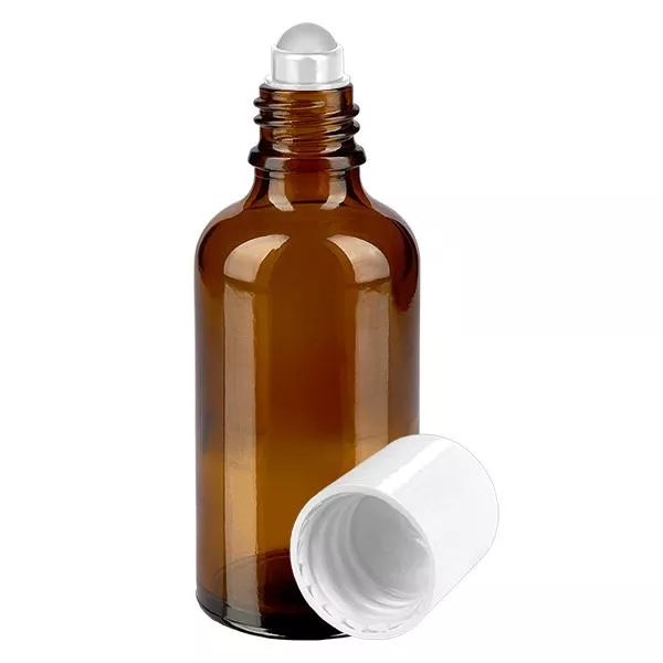 Frasco de farmácia castanho 50ml tampa roll-on branca Frasco de farmácia castanho 50ml tampa roll-on branca