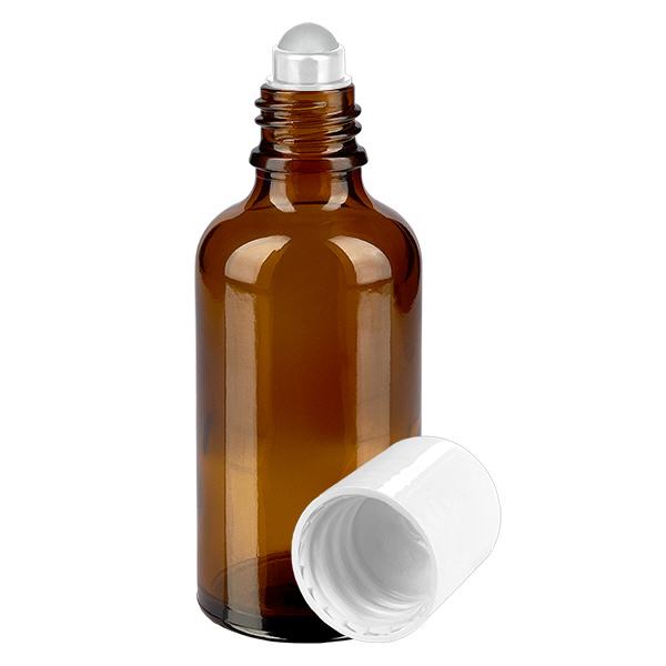 Frasco de farmácia castanho 50ml tampa roll-on branca Frasco de farmácia castanho 50ml tampa roll-on branca