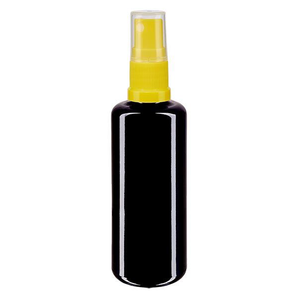 Frasco de farmácia violeta 100ml tampa spray amarela Frasco de farmácia violeta 100ml tampa spray amarela