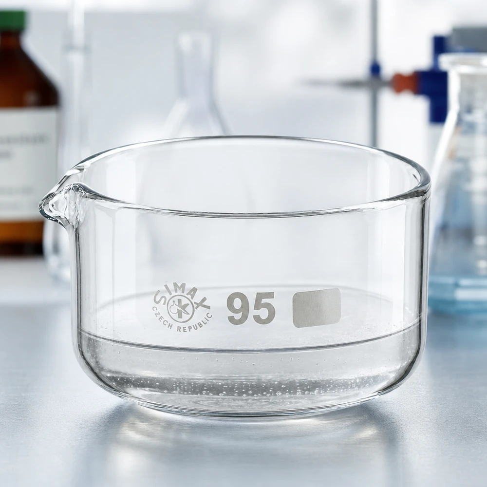Taça de cristalização vazia e transparente, 300 ml, vidro borossilicato, bico de ø95 mm, laboratório SIMAX, República Checa