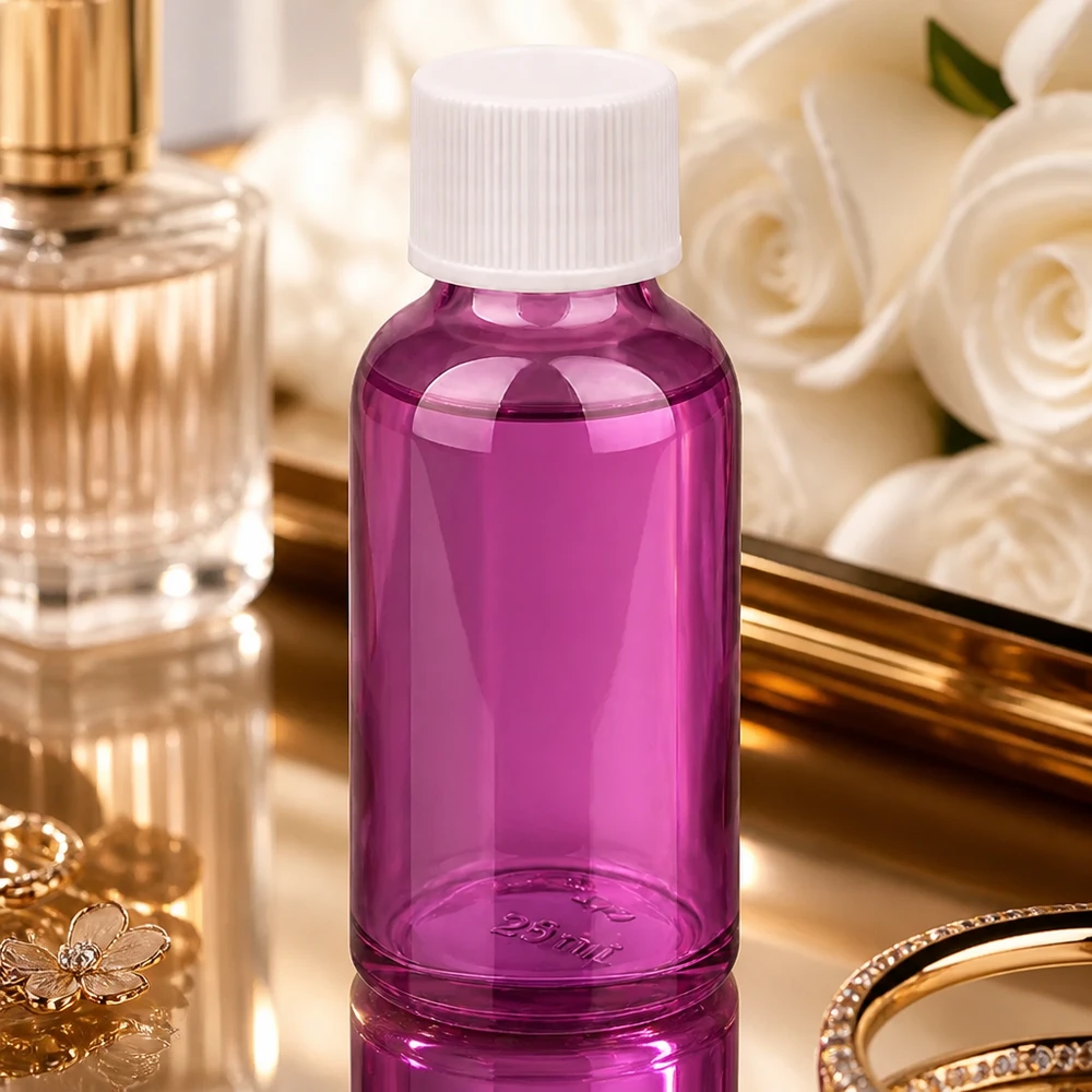 Frasco PurpleLine de 30 ml em roxo elegante com tampa standard branca para produtos de beleza
