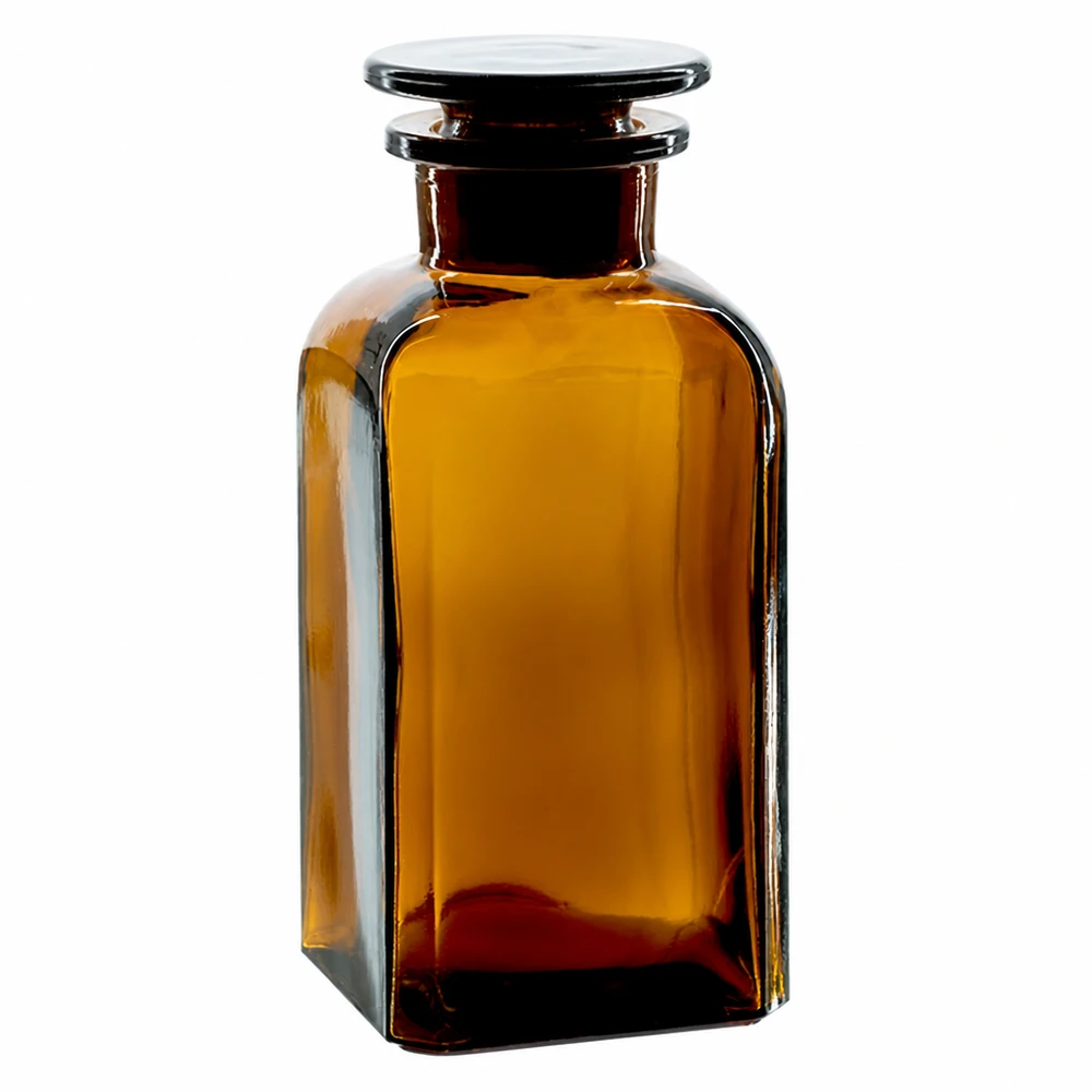 Garrafa quadrada de 350 ml, castanha, com rolha de vidro, fabricada em vidro borossilicato de alta qualidade, para laboratório e farmácia