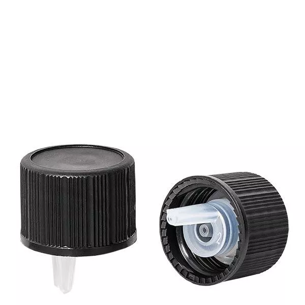 Tampa de conta-gotas 1mm preta 18mm standard Tampa de conta-gotas 1mm preta 18mm standard