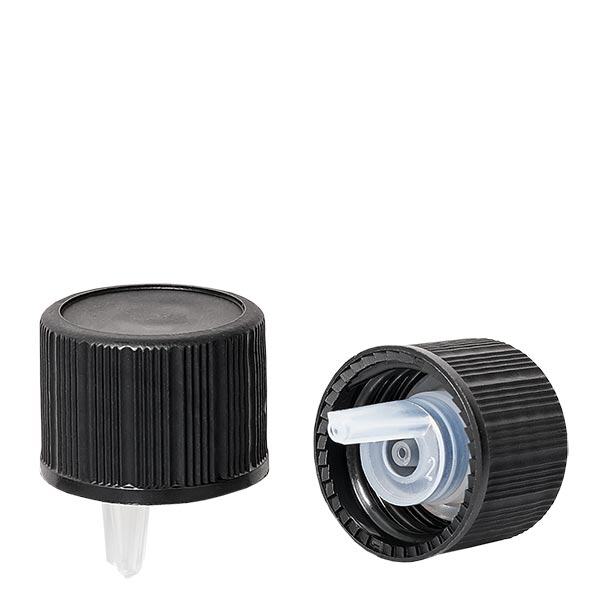 Tampa de conta-gotas 1mm preta 18mm standard Tampa de conta-gotas 1mm preta 18mm standard