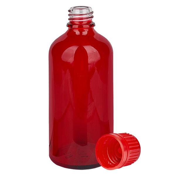 Frasco de 100 ml com tampa de rosca de 11 mm vermelha inviolável RedLine UT18/100 Frasco de 100 ml com tampa de rosca de 11 mm vermelha inviolável RedLine UT18/100