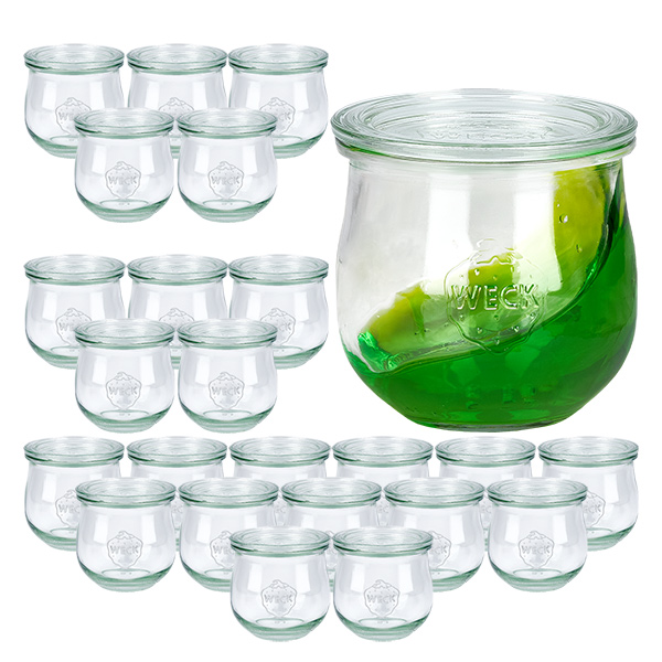 Conjunto de 24 frascos Weck frasco de tulipa de 370ml com 24 tampas de vidro Conjunto de 24 frascos Weck frasco de tulipa de 370ml com 24 tampas de vidro