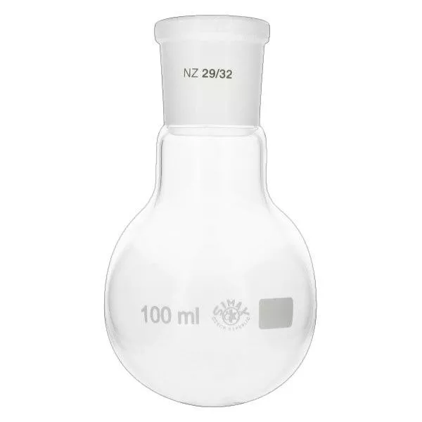 Frasco de fundo redondo 100ml com junta esmerilada padrão (29/32) Frasco de fundo redondo 100ml com junta esmerilada padrão (29/32)